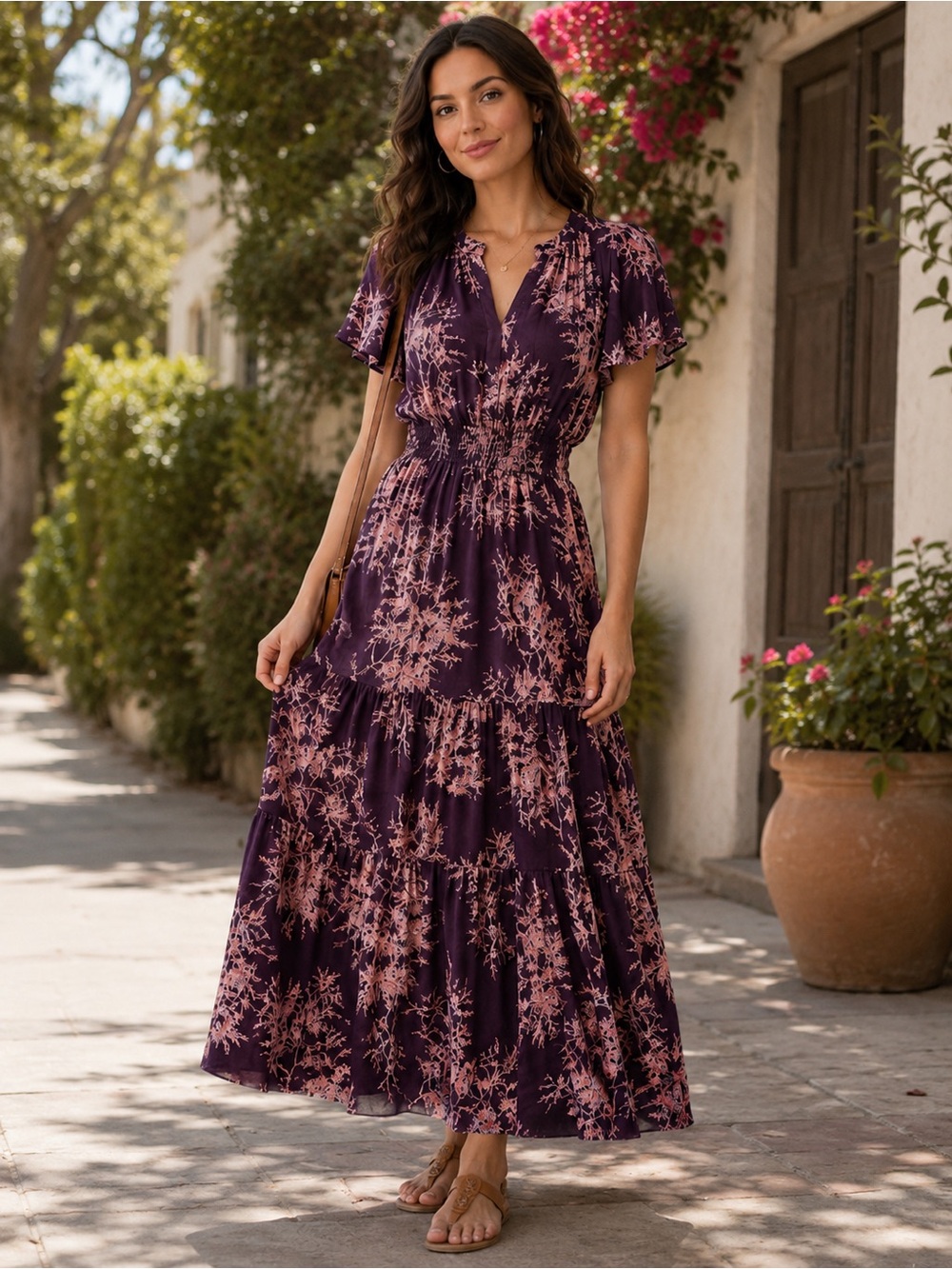 Anthropologie The Somerset Purple Floral Chiffon Maxi Dress l Size Large